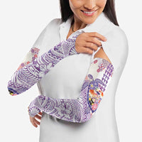 Hawaiian and Japanese Culture Together Arm Sleeves Tropical Honu with Japanese Elements Purple Color