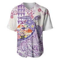 Hawaiian and Japanese Culture Together Baseball Jersey Tropical Honu with Japanese Elements Purple Color