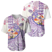 Hawaiian and Japanese Culture Together Baseball Jersey Tropical Honu with Japanese Elements Purple Color