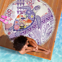 Hawaiian and Japanese Culture Together Beach Blanket Tropical Honu with Japanese Elements Purple Color