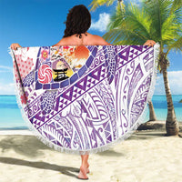 Hawaiian and Japanese Culture Together Beach Blanket Tropical Honu with Japanese Elements Purple Color
