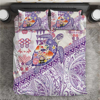 Hawaiian and Japanese Culture Together Bedding Set Tropical Honu with Japanese Elements Purple Color