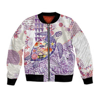 Hawaiian and Japanese Culture Together Bomber Jacket Tropical Honu with Japanese Elements Purple Color