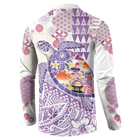 Hawaiian and Japanese Culture Together Button Sweatshirt Tropical Honu with Japanese Elements Purple Color