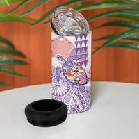 Hawaiian and Japanese Culture Together 4 in 1 Can Cooler Tumbler Tropical Honu with Japanese Elements Purple Color