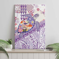 Hawaiian and Japanese Culture Together Canvas Wall Art Tropical Honu with Japanese Elements Purple Color