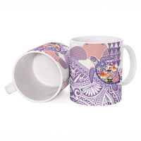 Hawaiian and Japanese Culture Together Ceramic Mug Tropical Honu with Japanese Elements Purple Color