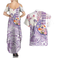 Hawaiian and Japanese Culture Together Couples Matching Summer Maxi Dress and Hawaiian Shirt Tropical Honu with Japanese Elements Purple Color
