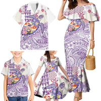 Hawaiian and Japanese Culture Together Family Matching Mermaid Dress and Hawaiian Shirt Tropical Honu with Japanese Elements Purple Color