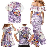 Hawaiian and Japanese Culture Together Family Matching Mermaid Dress and Hawaiian Shirt Tropical Honu with Japanese Elements Purple Color