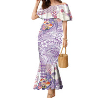 Hawaiian and Japanese Culture Together Family Matching Mermaid Dress and Hawaiian Shirt Tropical Honu with Japanese Elements Purple Color