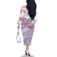 Hawaiian and Japanese Culture Together Family Matching Off The Shoulder Long Sleeve Dress and Hawaiian Shirt Tropical Honu with Japanese Elements Purple Color