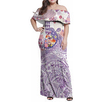 Hawaiian and Japanese Culture Together Family Matching Off Shoulder Maxi Dress and Hawaiian Shirt Tropical Honu with Japanese Elements Purple Color