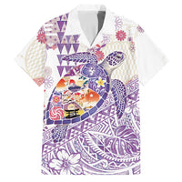 Hawaiian and Japanese Culture Together Family Matching Off Shoulder Short Dress and Hawaiian Shirt Tropical Honu with Japanese Elements Purple Color