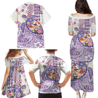 Hawaiian and Japanese Culture Together Family Matching Puletasi and Hawaiian Shirt Tropical Honu with Japanese Elements Purple Color