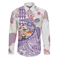 Hawaiian and Japanese Culture Together Family Matching Puletasi and Hawaiian Shirt Tropical Honu with Japanese Elements Purple Color
