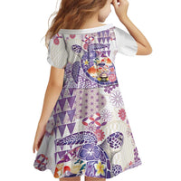 Hawaiian and Japanese Culture Together Family Matching Short Sleeve Bodycon Dress and Hawaiian Shirt Tropical Honu with Japanese Elements Purple Color