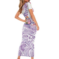 Hawaiian and Japanese Culture Together Family Matching Short Sleeve Bodycon Dress and Hawaiian Shirt Tropical Honu with Japanese Elements Purple Color