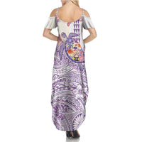 Hawaiian and Japanese Culture Together Family Matching Summer Maxi Dress and Hawaiian Shirt Tropical Honu with Japanese Elements Purple Color