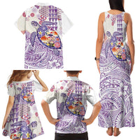 Hawaiian and Japanese Culture Together Family Matching Tank Maxi Dress and Hawaiian Shirt Tropical Honu with Japanese Elements Purple Color