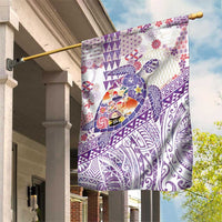 Hawaiian and Japanese Culture Together Garden Flag Tropical Honu with Japanese Elements Purple Color