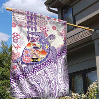 Hawaiian and Japanese Culture Together Garden Flag Tropical Honu with Japanese Elements Purple Color