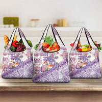 Hawaiian and Japanese Culture Together Grocery Bag Tropical Honu with Japanese Elements Purple Color