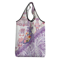Hawaiian and Japanese Culture Together Grocery Bag Tropical Honu with Japanese Elements Purple Color
