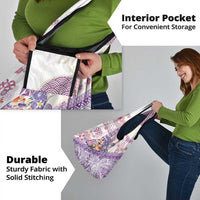 Hawaiian and Japanese Culture Together Grocery Bag Tropical Honu with Japanese Elements Purple Color