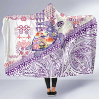 Hawaiian and Japanese Culture Together Hooded Blanket Tropical Honu with Japanese Elements Purple Color