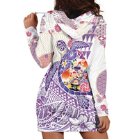Hawaiian and Japanese Culture Together Hoodie Dress Tropical Honu with Japanese Elements Purple Color
