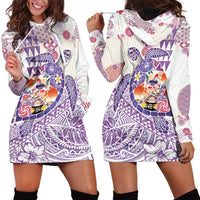 Hawaiian and Japanese Culture Together Hoodie Dress Tropical Honu with Japanese Elements Purple Color