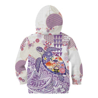 Hawaiian and Japanese Culture Together Kid Hoodie Tropical Honu with Japanese Elements Purple Color