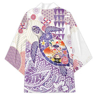 Hawaiian and Japanese Culture Together Kimono Tropical Honu with Japanese Elements Purple Color