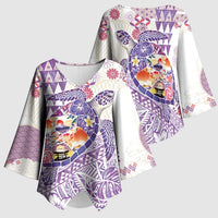 Hawaiian and Japanese Culture Together Kimono Sleeve Blouse Tropical Honu with Japanese Elements Purple Color