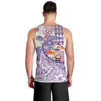Hawaiian and Japanese Culture Together Men Tank Top Tropical Honu with Japanese Elements Purple Color