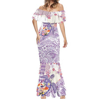 Hawaiian and Japanese Culture Together Mermaid Dress Tropical Honu with Japanese Elements Purple Color