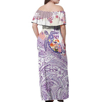 Hawaiian and Japanese Culture Together Off Shoulder Maxi Dress Tropical Honu with Japanese Elements Purple Color