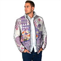 Hawaiian and Japanese Culture Together Padded Jacket Tropical Honu with Japanese Elements Purple Color