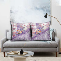 Hawaiian and Japanese Culture Together Pillow Cover Tropical Honu with Japanese Elements Purple Color