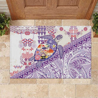 Hawaiian and Japanese Culture Together Rubber Doormat Tropical Honu with Japanese Elements Purple Color