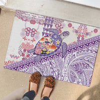 Hawaiian and Japanese Culture Together Rubber Doormat Tropical Honu with Japanese Elements Purple Color