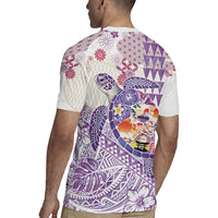 Hawaiian and Japanese Culture Together Rugby Jersey Tropical Honu with Japanese Elements Purple Color