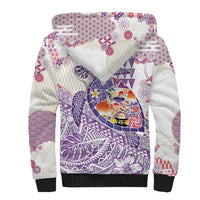 Hawaiian and Japanese Culture Together Sherpa Hoodie Tropical Honu with Japanese Elements Purple Color