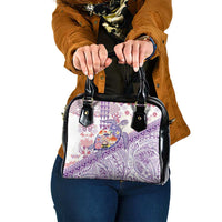 Hawaiian and Japanese Culture Together Shoulder Handbag Tropical Honu with Japanese Elements Purple Color