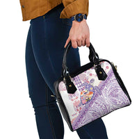Hawaiian and Japanese Culture Together Shoulder Handbag Tropical Honu with Japanese Elements Purple Color