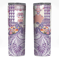 Hawaiian and Japanese Culture Together Skinny Tumbler Tropical Honu with Japanese Elements Purple Color