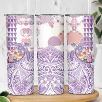 Hawaiian and Japanese Culture Together Skinny Tumbler Tropical Honu with Japanese Elements Purple Color