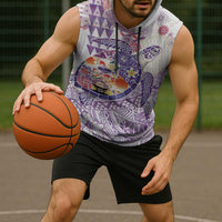 Hawaiian and Japanese Culture Together Sleeveless Hoodie Tropical Honu with Japanese Elements Purple Color