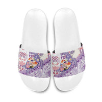 Hawaiian and Japanese Culture Together Slide Sandals Tropical Honu with Japanese Elements Purple Color